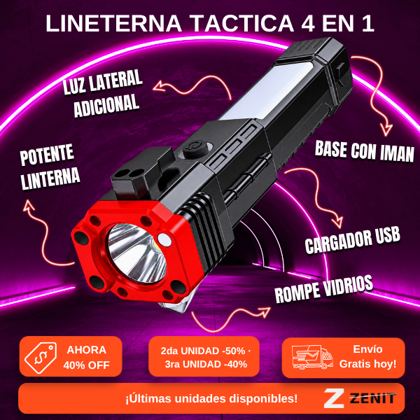 🔦 Linterna Táctica Multiuso 4 en 1 - Recargable y de Emergencia 🚨